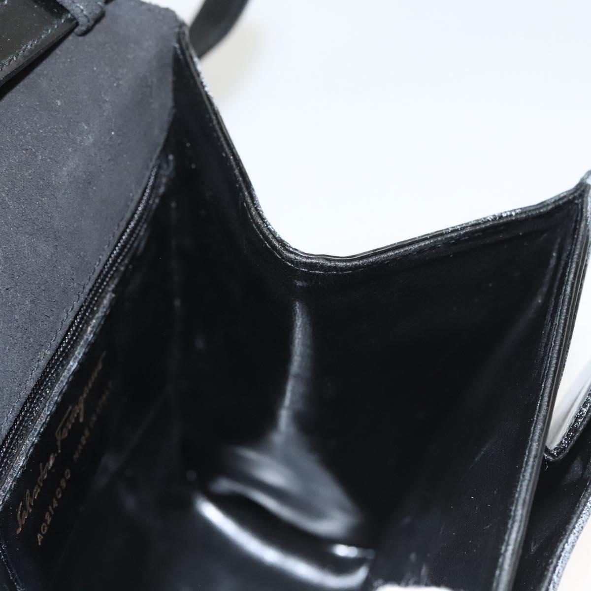Salvatore Ferragamo Hand Bag Enamel 2way Black Gold Auth bs25832