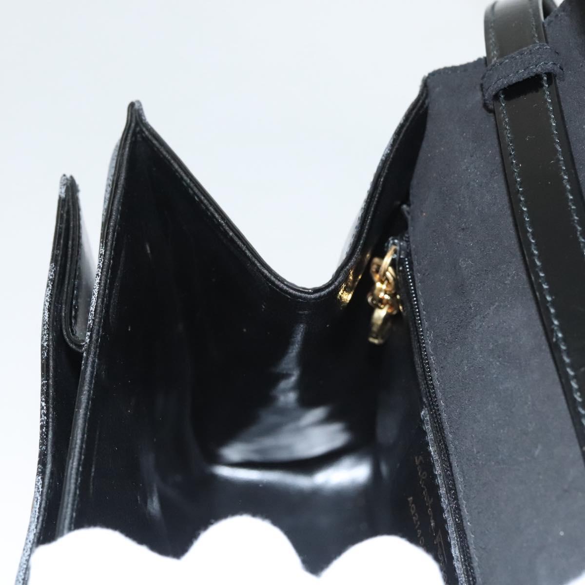 Salvatore Ferragamo Hand Bag Enamel 2way Black Gold Auth bs25832