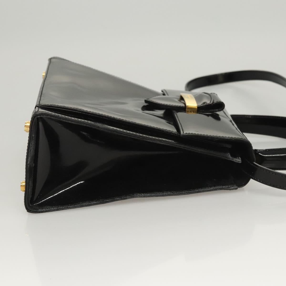 Salvatore Ferragamo Hand Bag Enamel 2way Black Gold Auth bs25832