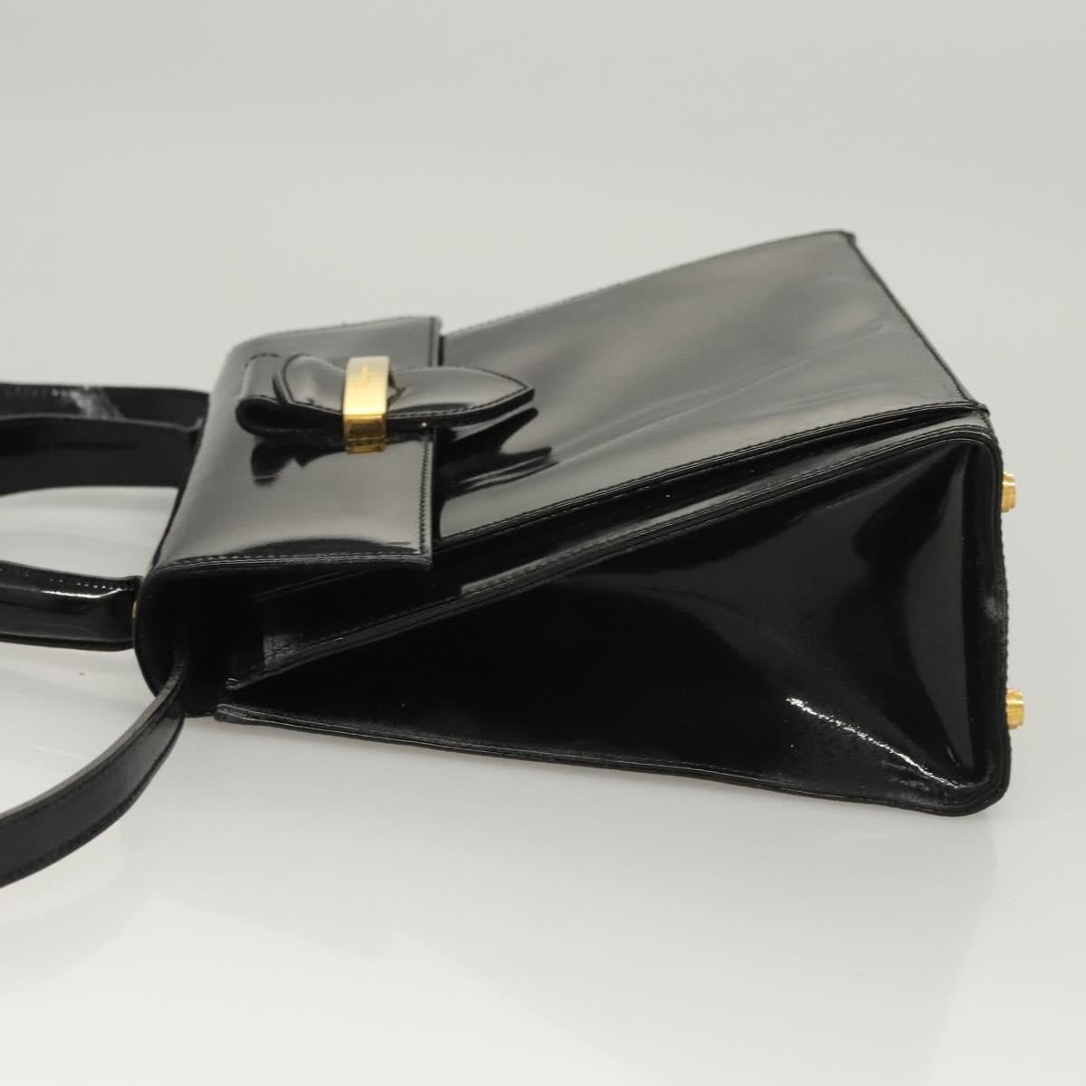 Salvatore Ferragamo Hand Bag Enamel 2way Black Gold Auth bs25832