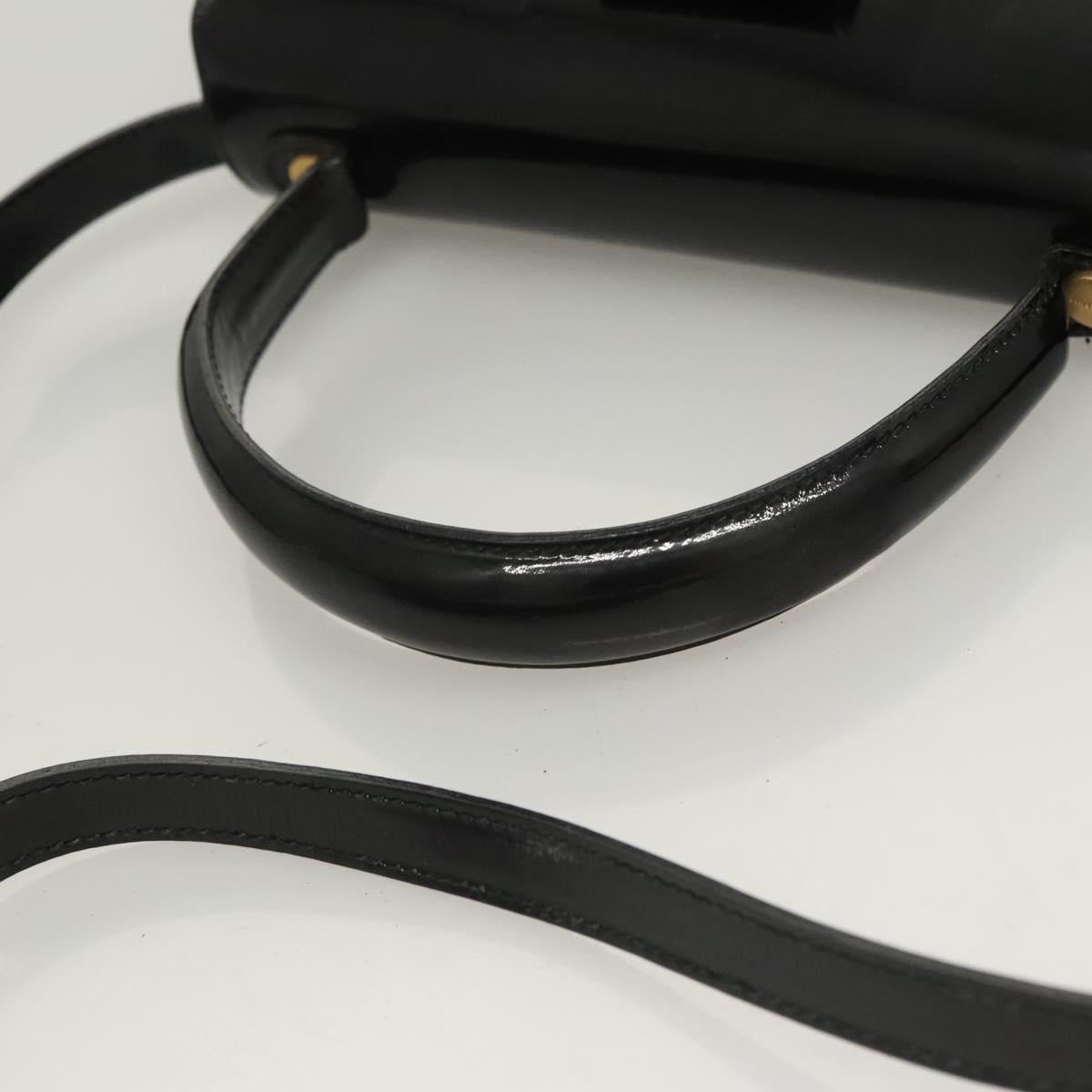 Salvatore Ferragamo Hand Bag Enamel 2way Black Gold Auth bs25832