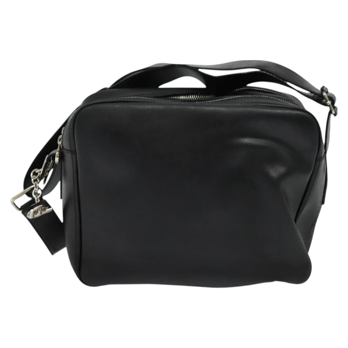 FENDI Shoulder Bag Leather Black Silver Auth bs25833