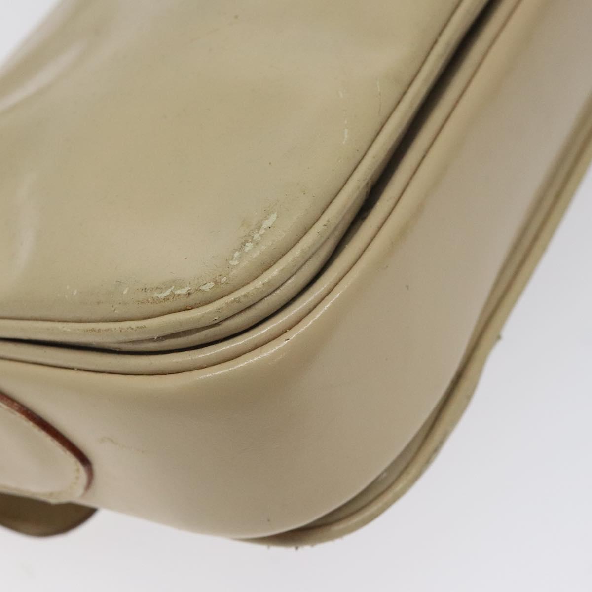 CELINE Shoulder Bag Leather White Gold Auth bs25844