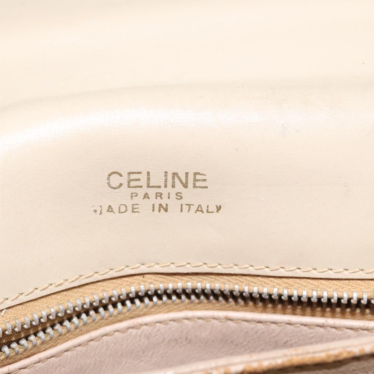 CELINE Shoulder Bag Leather White Gold Auth bs25844