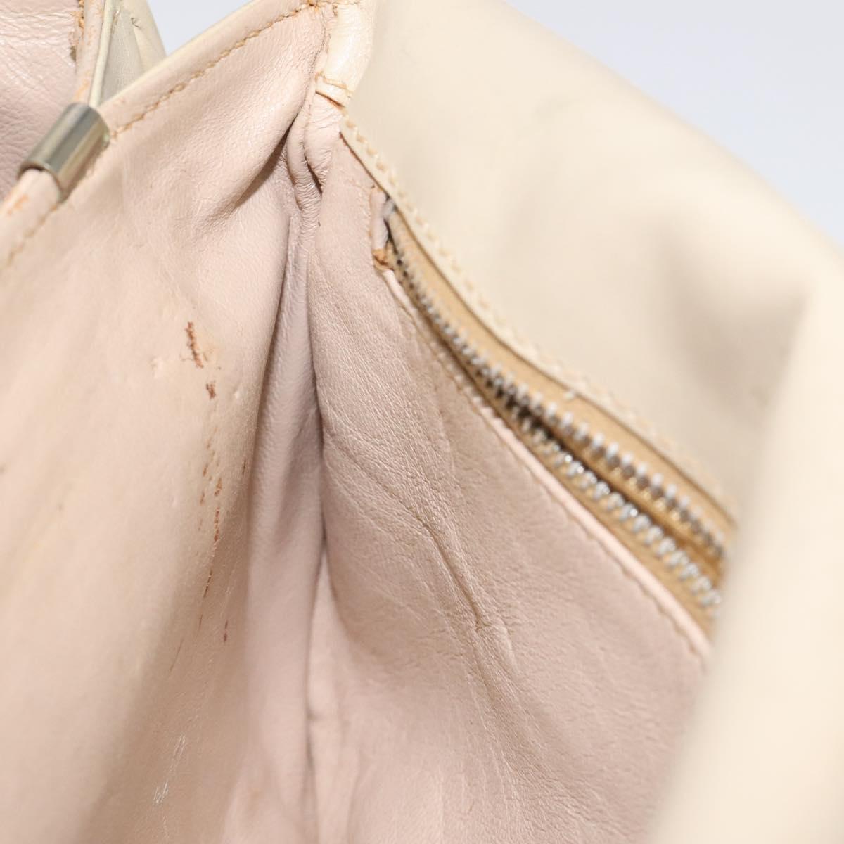 CELINE Shoulder Bag Leather White Gold Auth bs25844