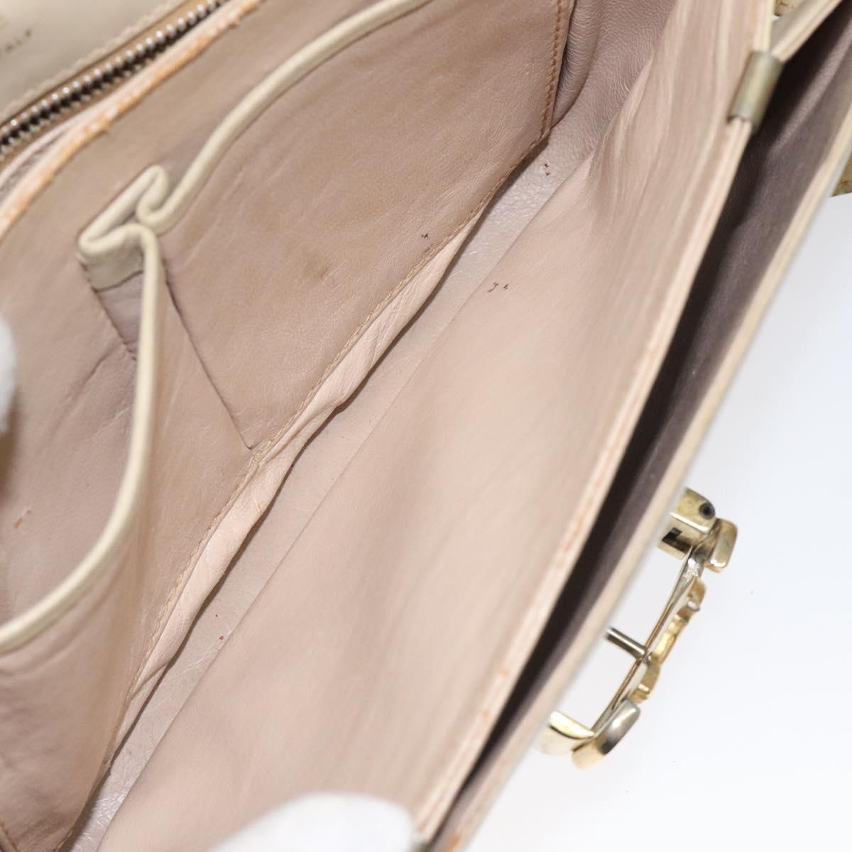 CELINE Shoulder Bag Leather White Gold Auth bs25844