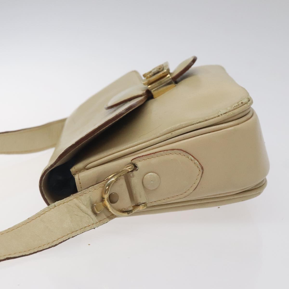 CELINE Shoulder Bag Leather White Gold Auth bs25844