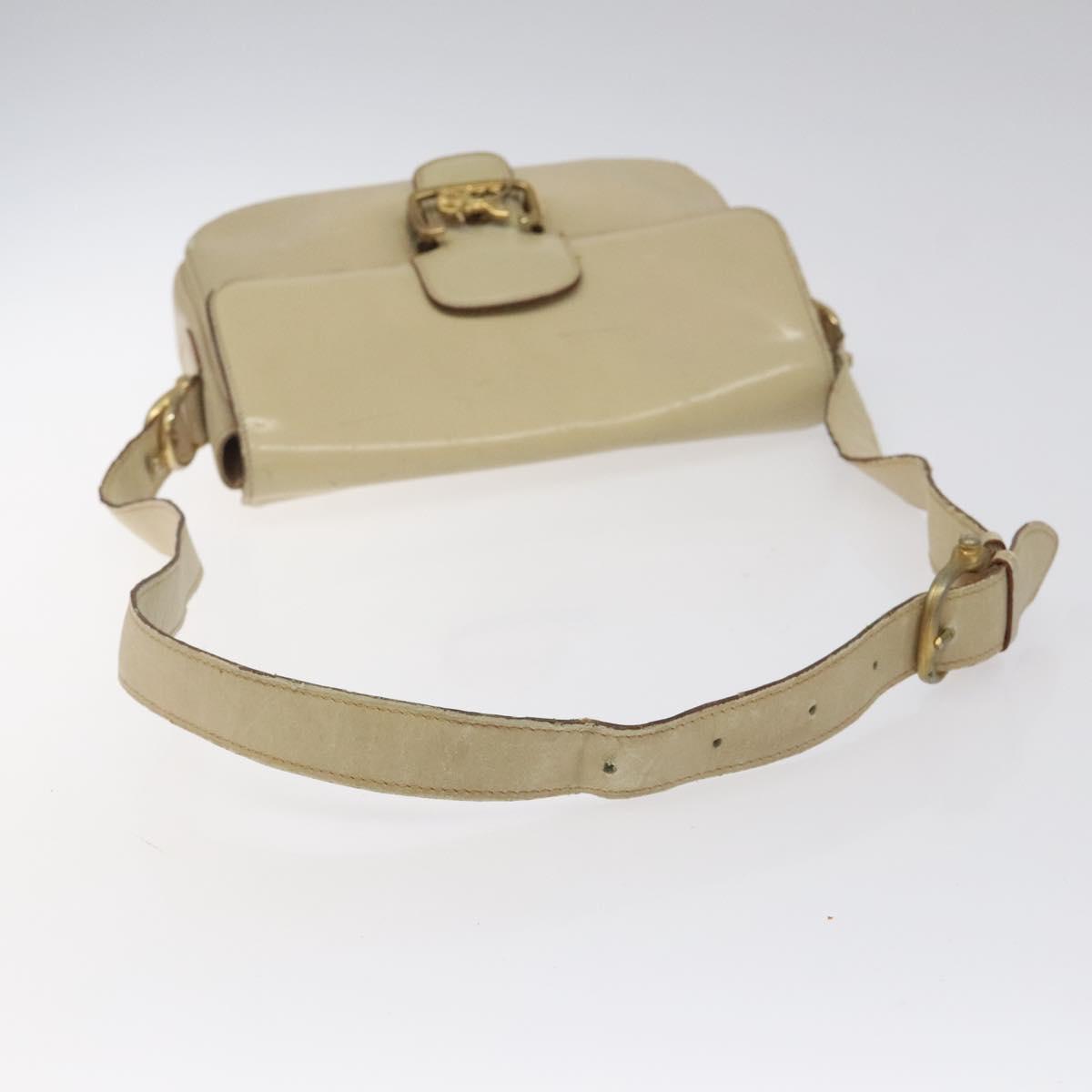 CELINE Shoulder Bag Leather White Gold Auth bs25844