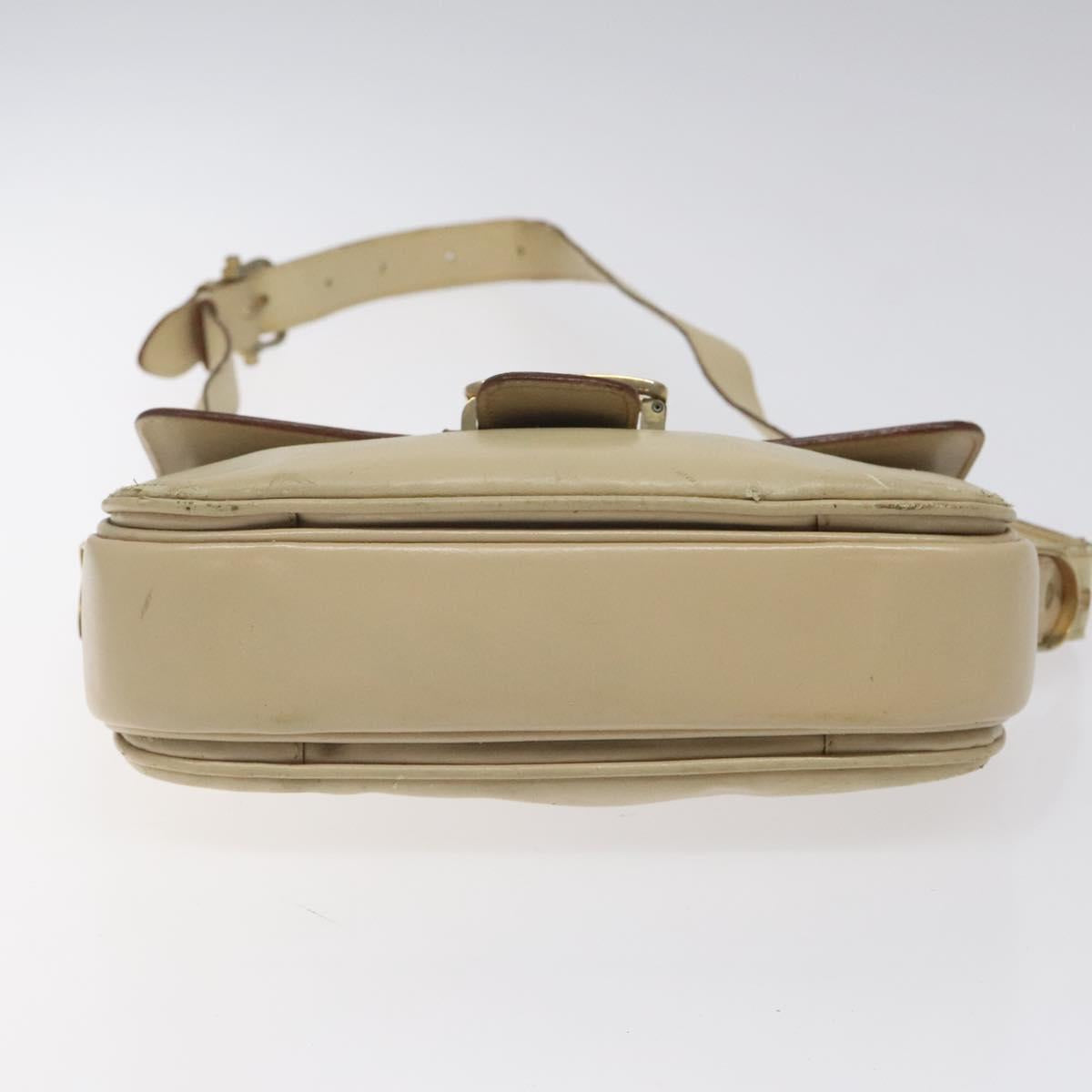 CELINE Shoulder Bag Leather White Gold Auth bs25844