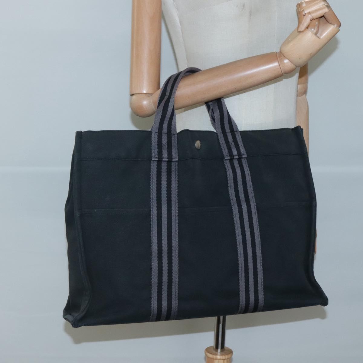 HERMES Fourre Tout MM Hand Bag Canvas Black Auth bs25852