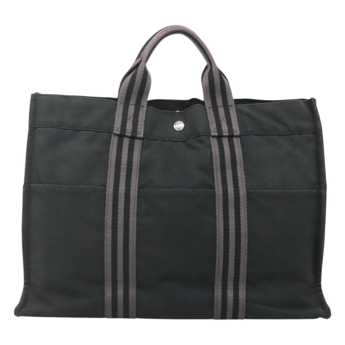 HERMES Fourre Tout MM Hand Bag Canvas Black Auth bs25852