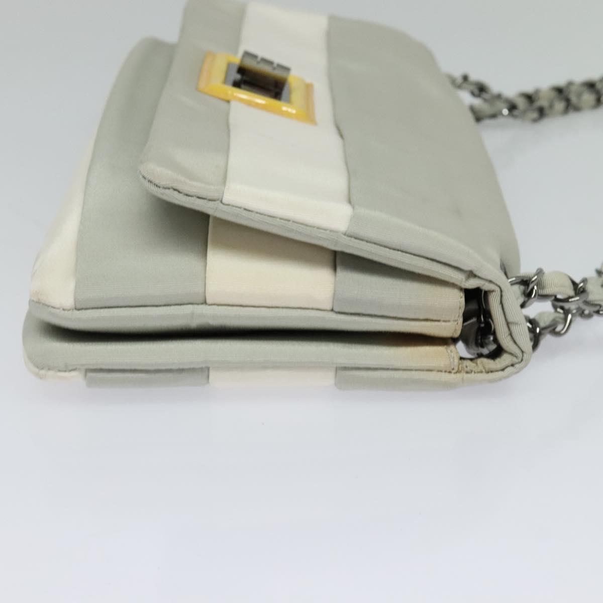 CHANEL Chain Shoulder Bag Nylon Gray CC Auth bs25857