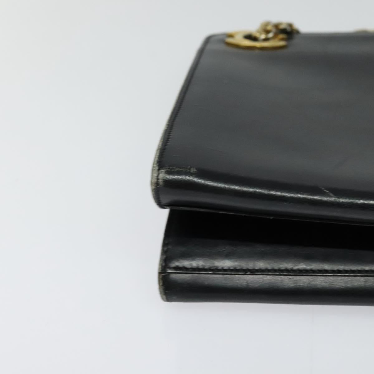 CHANEL Chain Hand Bag Leather Black Gold CC Auth bs25858