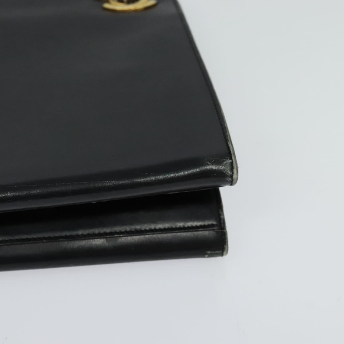 CHANEL Chain Hand Bag Leather Black Gold CC Auth bs25858