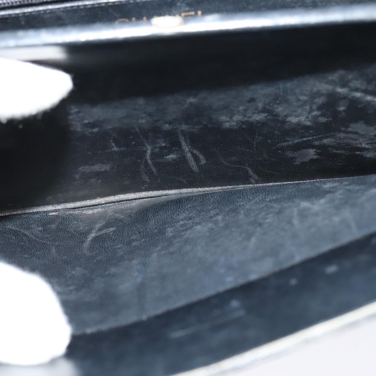 CHANEL Chain Hand Bag Leather Black Gold CC Auth bs25858