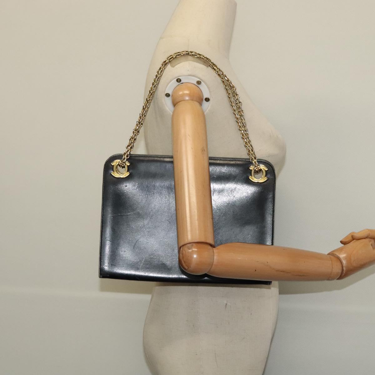 CHANEL Chain Hand Bag Leather Black Gold CC Auth bs25858