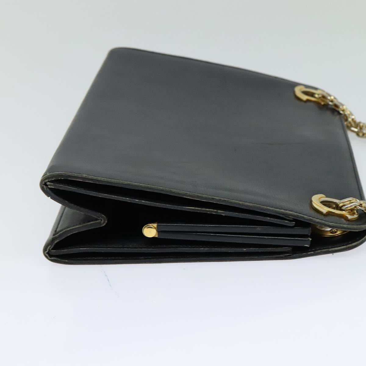 CHANEL Chain Hand Bag Leather Black Gold CC Auth bs25858