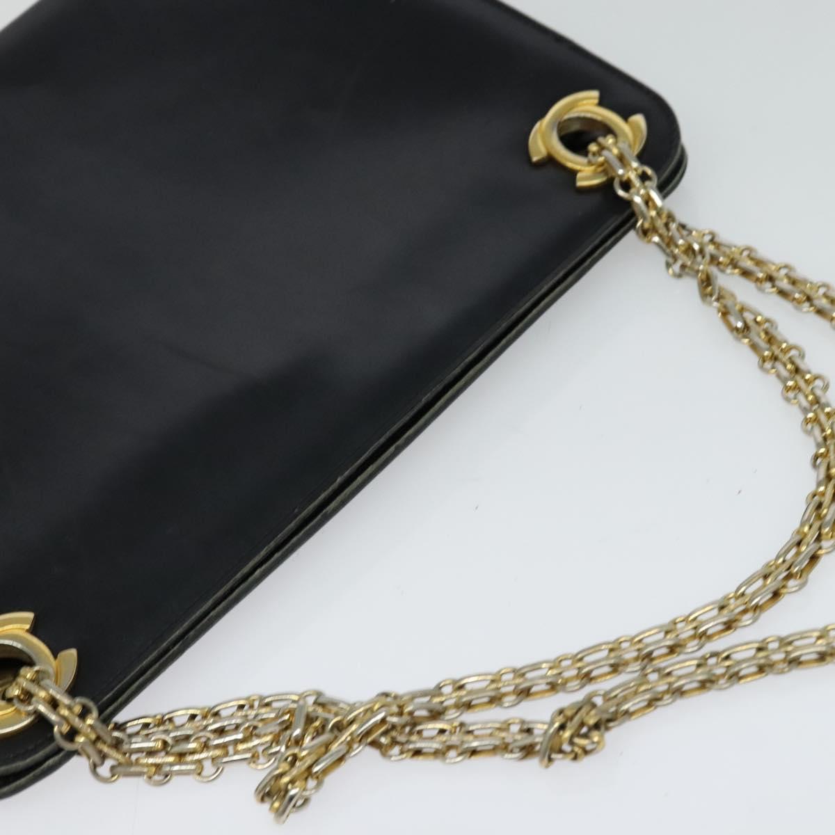 CHANEL Chain Hand Bag Leather Black Gold CC Auth bs25858