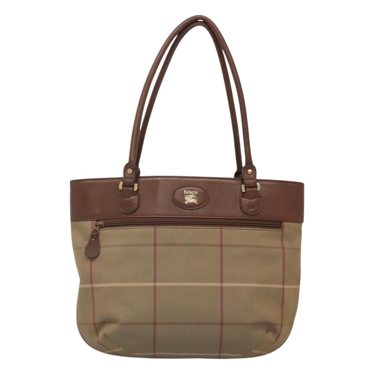 Burberrys Nova Check Shoulder Bag Canvas Beige Gold Auth bs25866