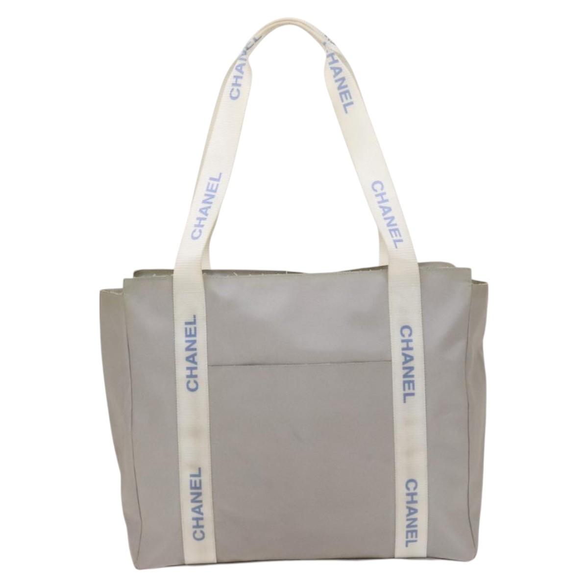 CHANEL Sports Line Tote Bag Nylon Gray Silver CC Auth bs25879