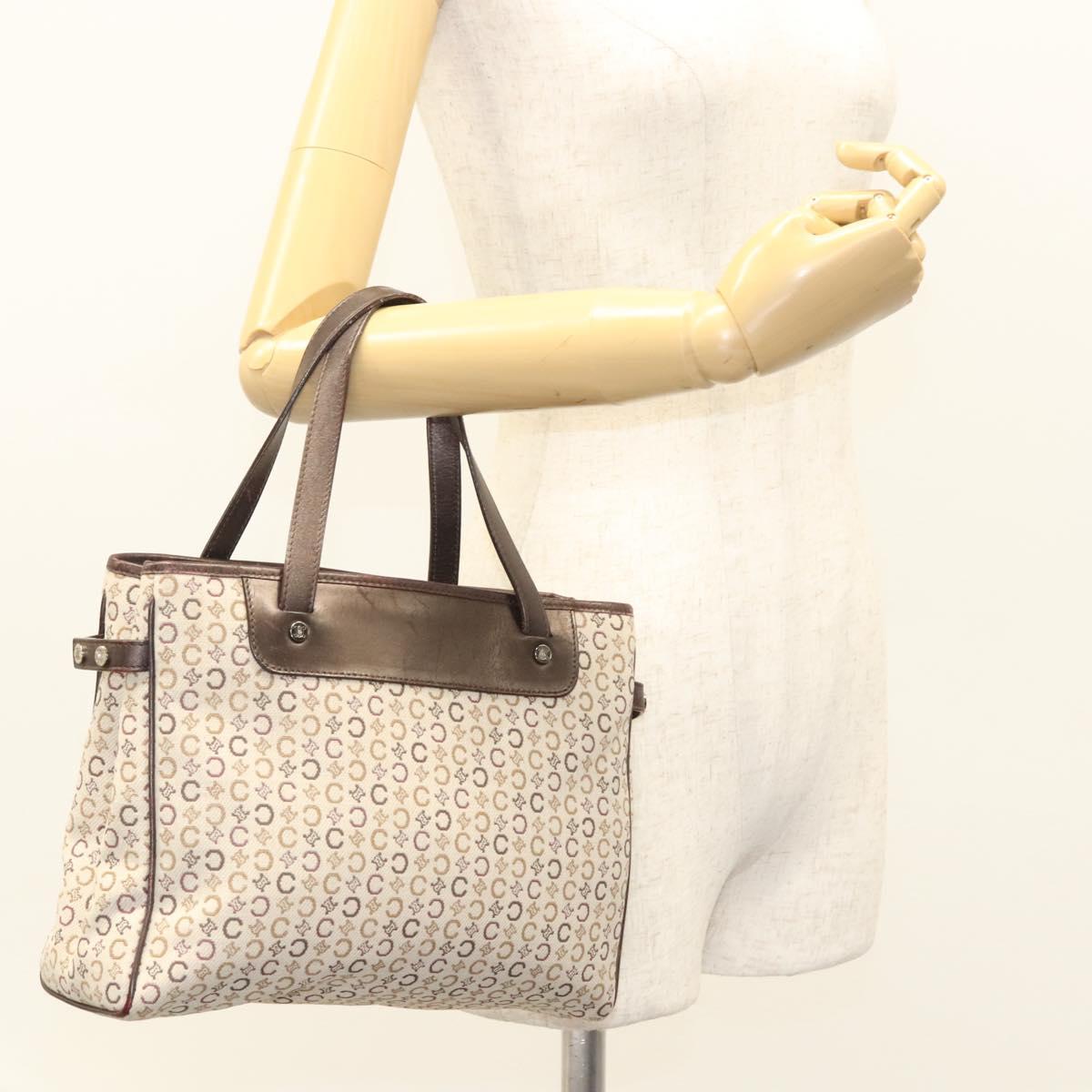CELINE C Macadam Canvas Hand Bag Beige Gold Auth bs25881