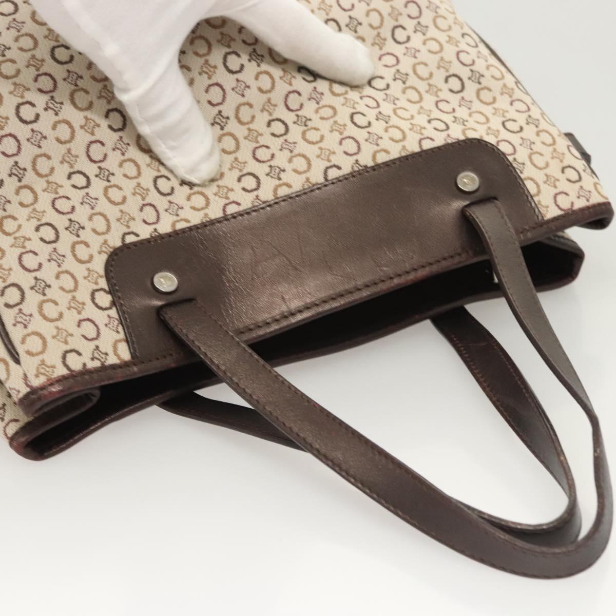 CELINE C Macadam Canvas Hand Bag Beige Gold Auth bs25881