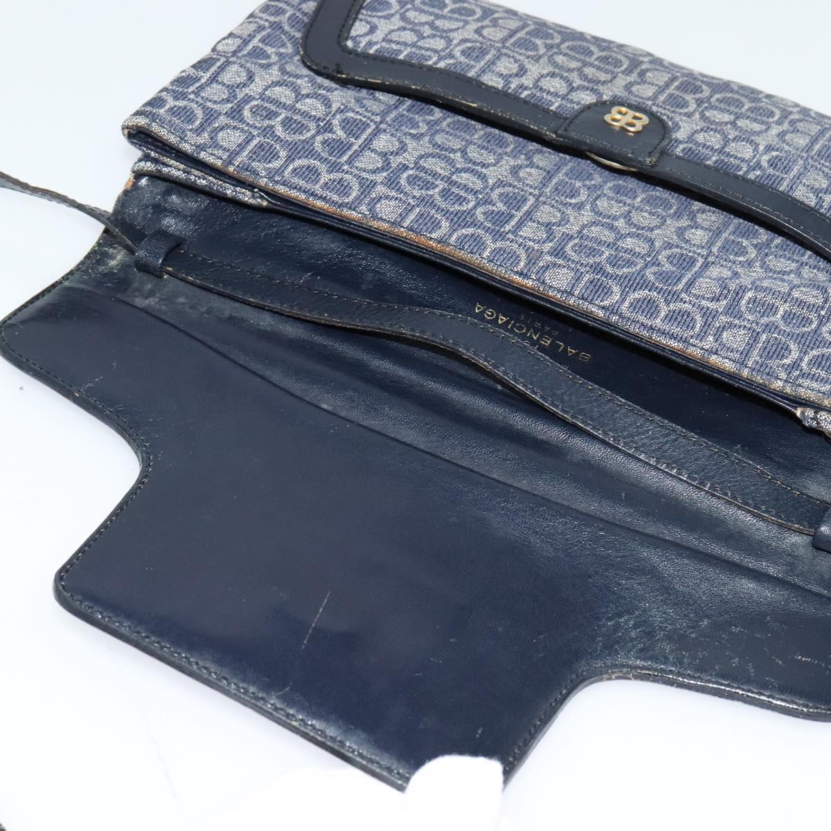 BALENCIAGA BB Shoulder Bag Canvas Navy Gold Auth bs25889