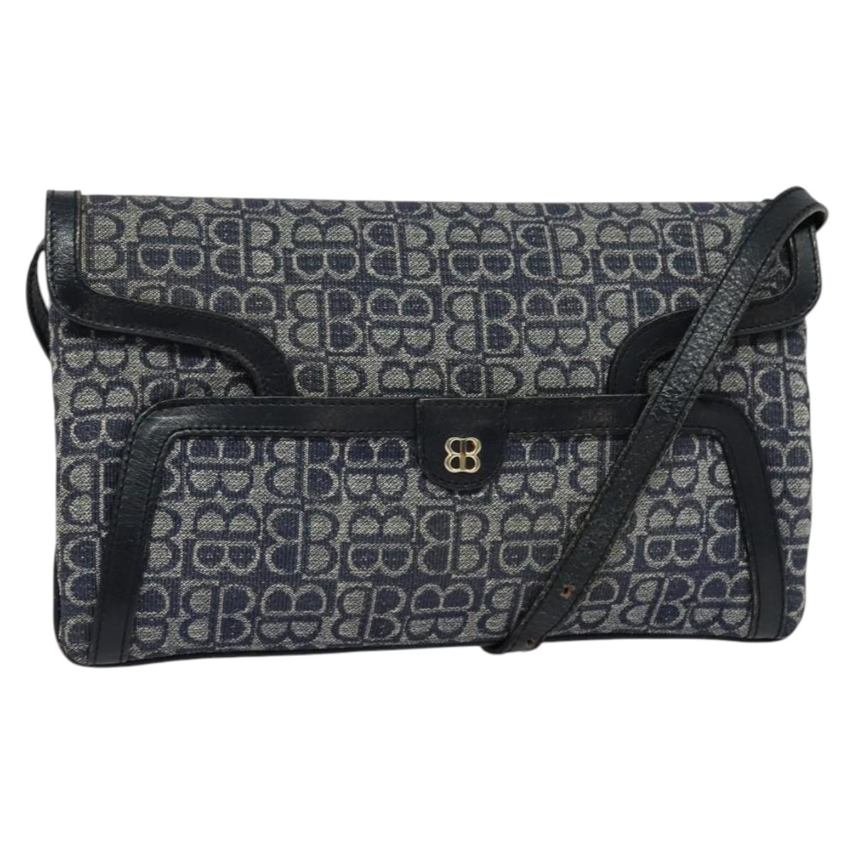 BALENCIAGA BB Shoulder Bag Canvas Navy Gold Auth bs25889