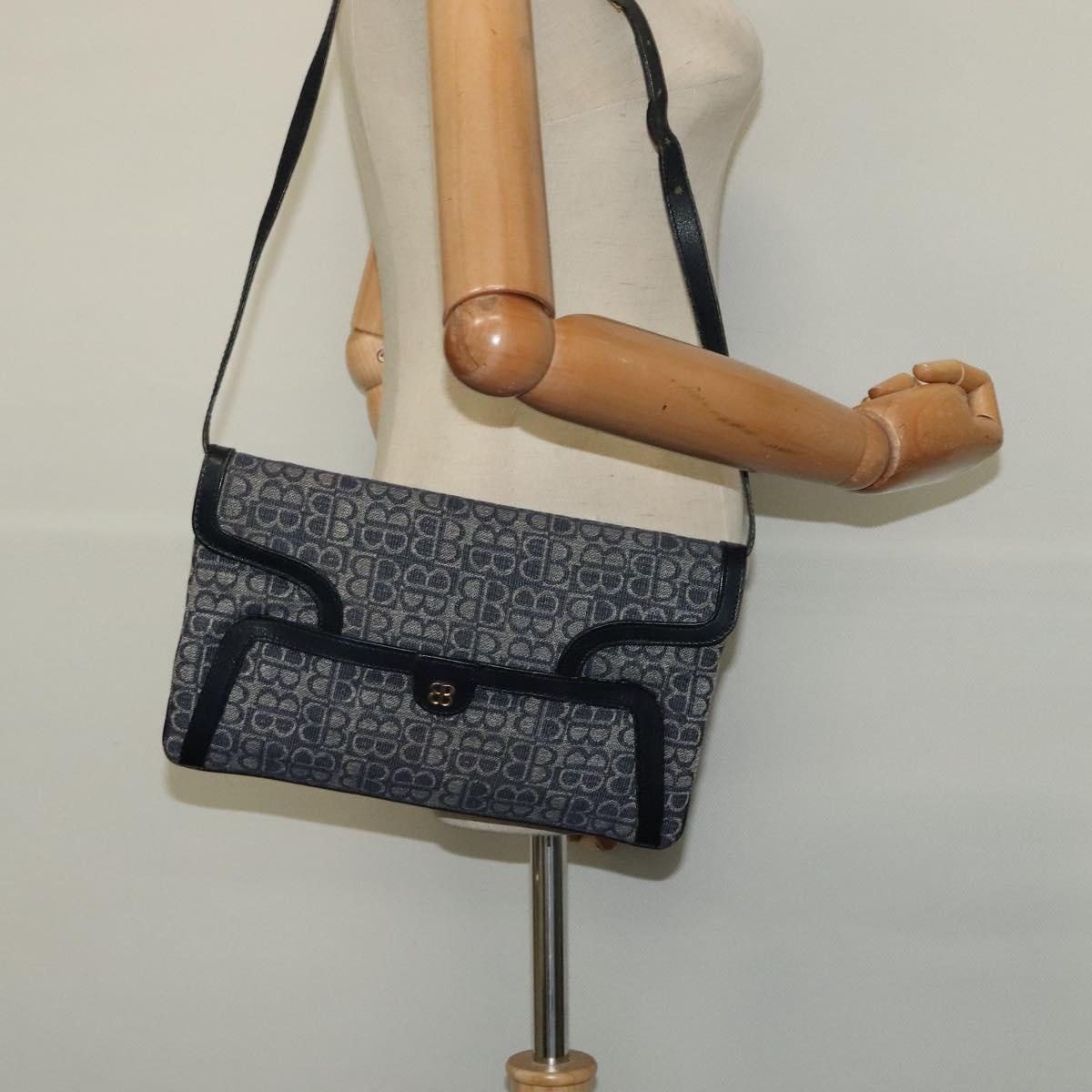 BALENCIAGA BB Shoulder Bag Canvas Navy Gold Auth bs25889