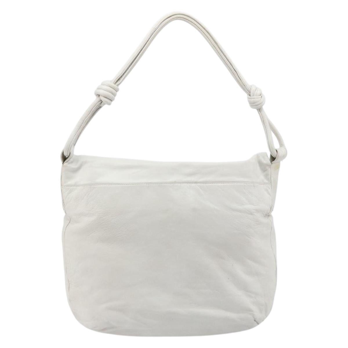 LOEWE Shoulder Bag Leather White Gold Auth bs25892