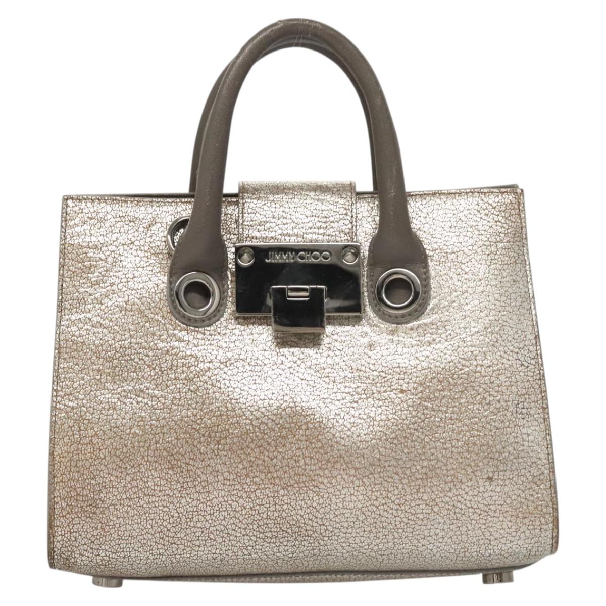Jimmy Choo Hand Bag Leather 2way Silver Auth bs25894
