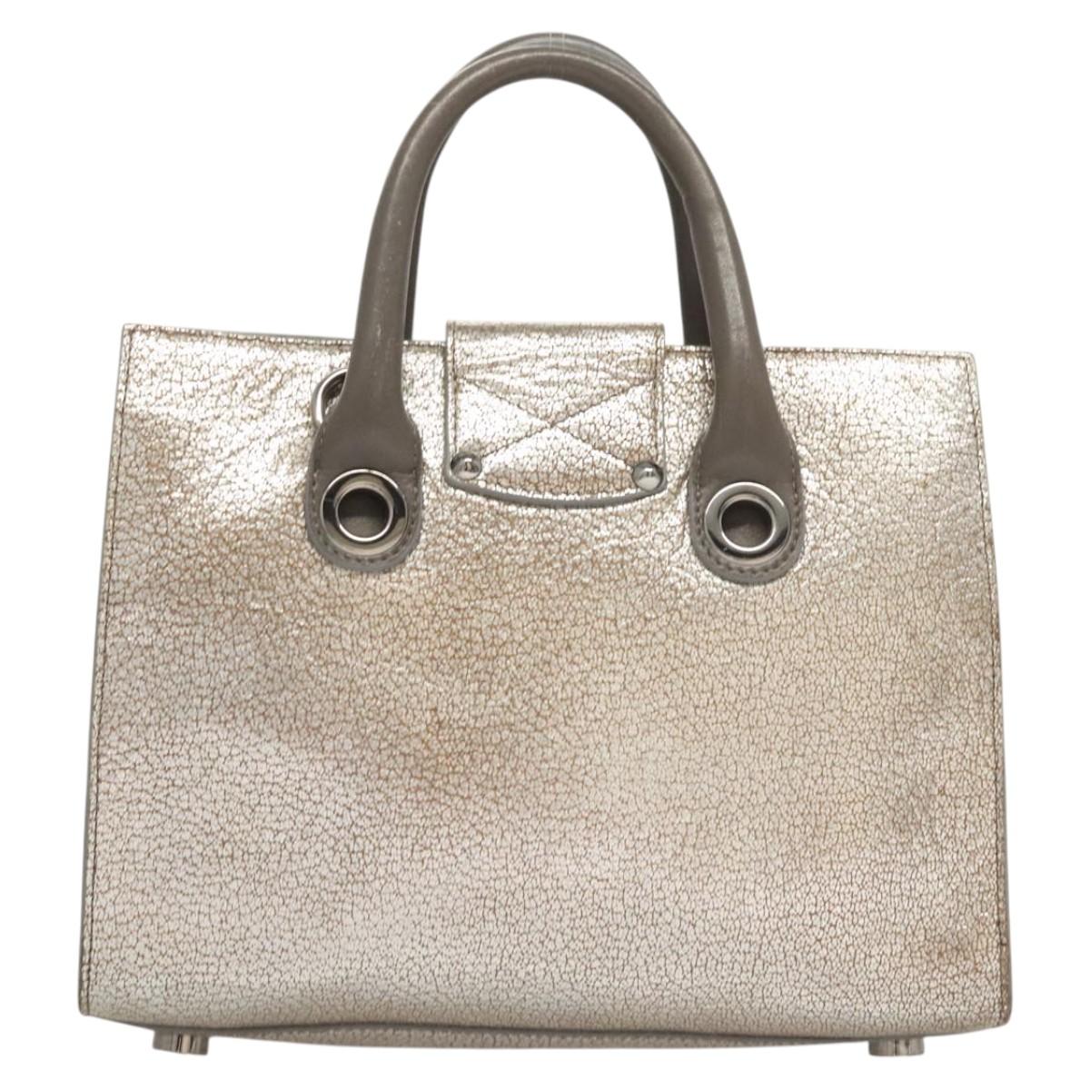 Jimmy Choo Hand Bag Leather 2way Silver Auth bs25894