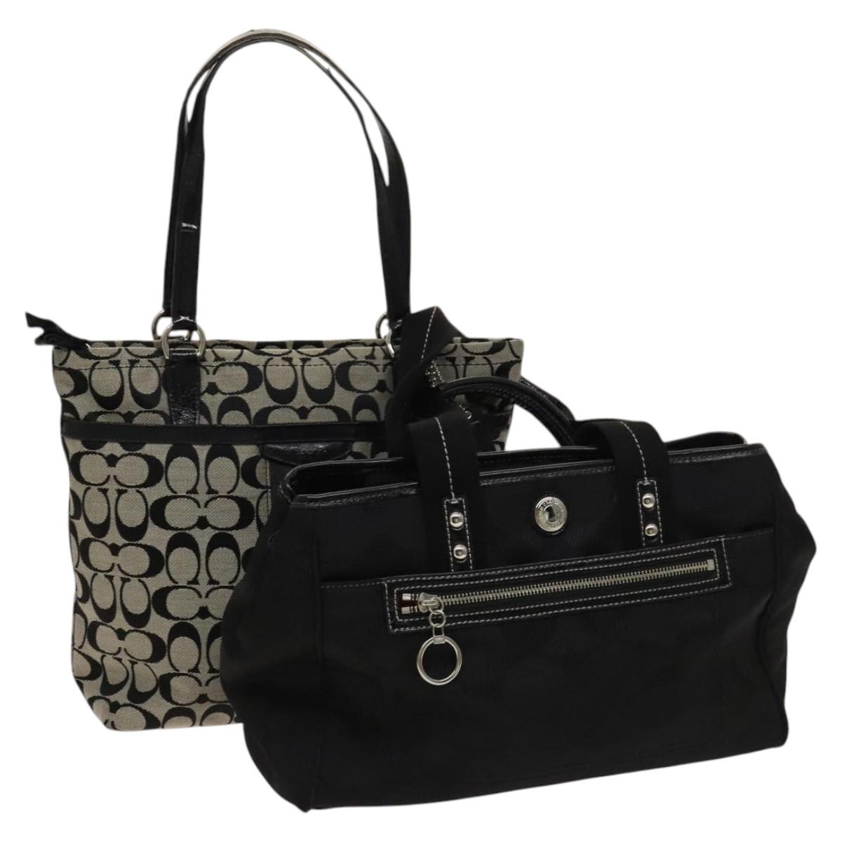 Coach Signature Bag Nylon Canvas 2Set Black Gray Auth bs25898