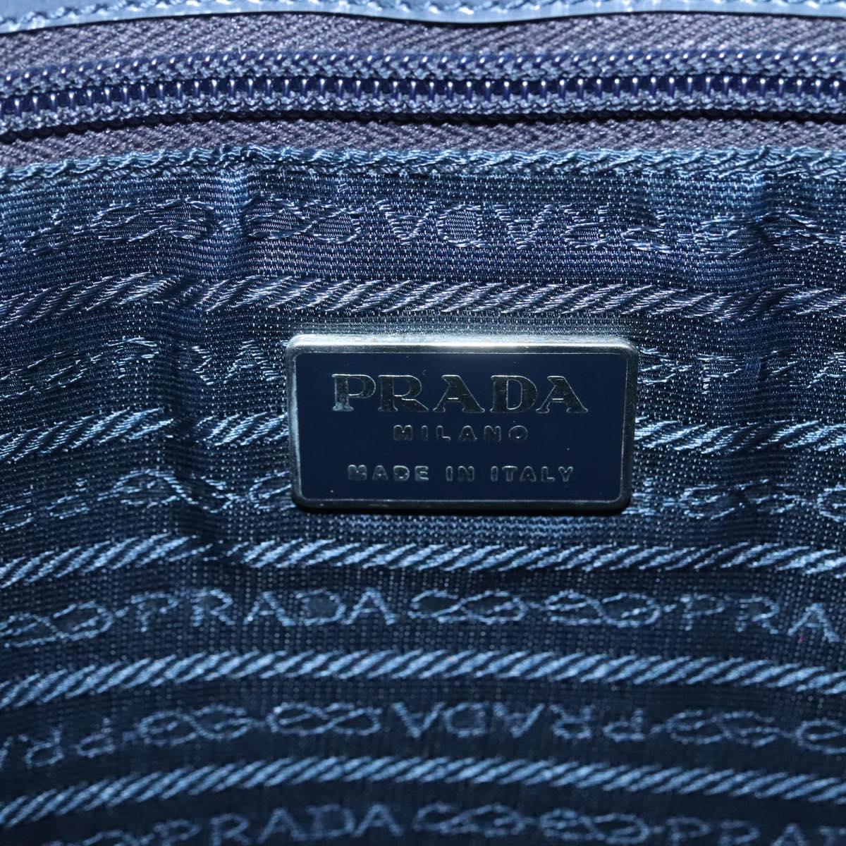 PRADA Hand Bag Enamel Navy Silver Auth bs25904