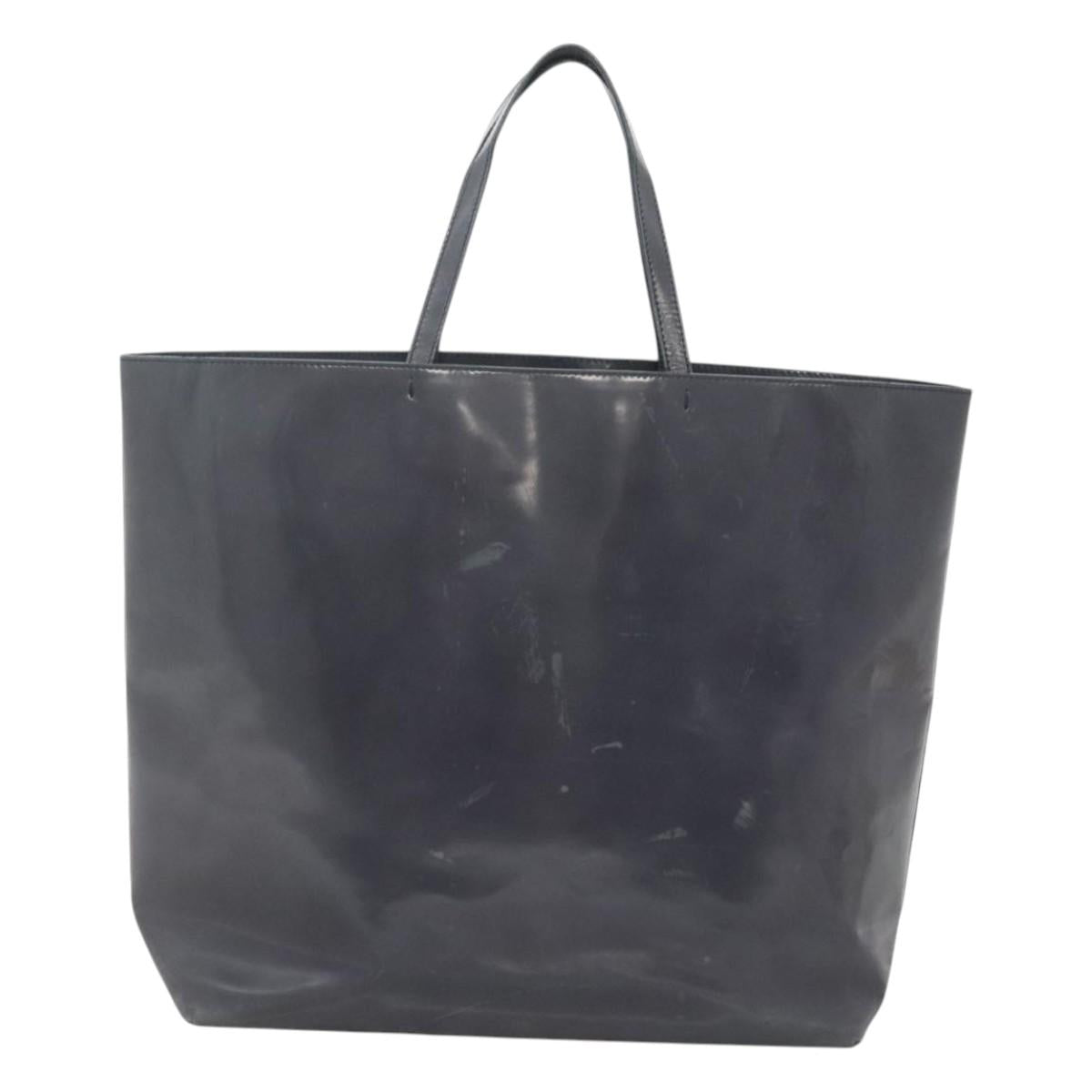 PRADA Hand Bag Enamel Navy Silver Auth bs25904