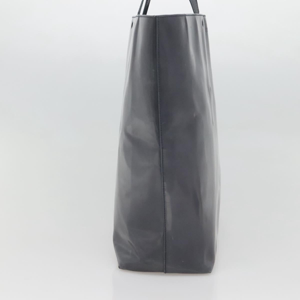 PRADA Hand Bag Enamel Navy Silver Auth bs25904