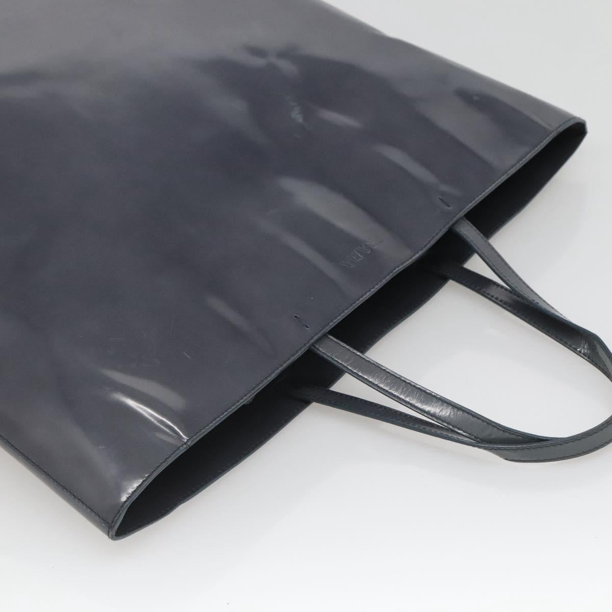 PRADA Hand Bag Enamel Navy Silver Auth bs25904