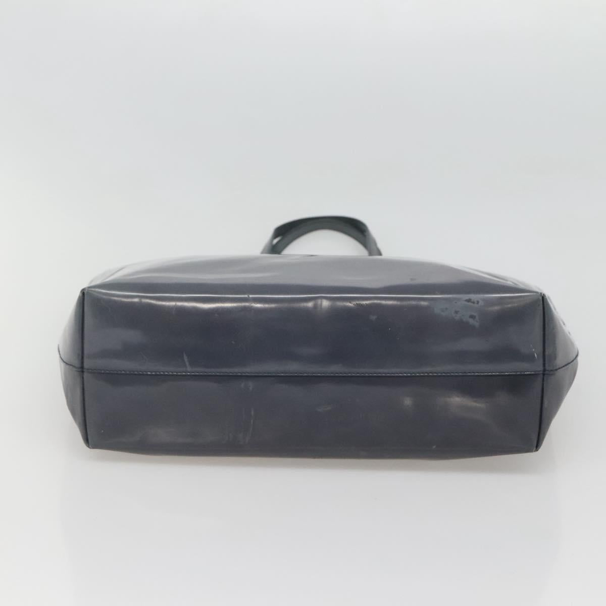 PRADA Hand Bag Enamel Navy Silver Auth bs25904