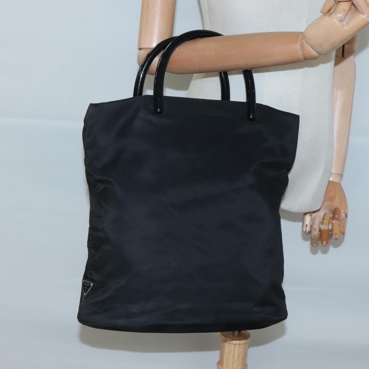 PRADA Hand Bag Nylon plastic Black Silver Auth bs25906