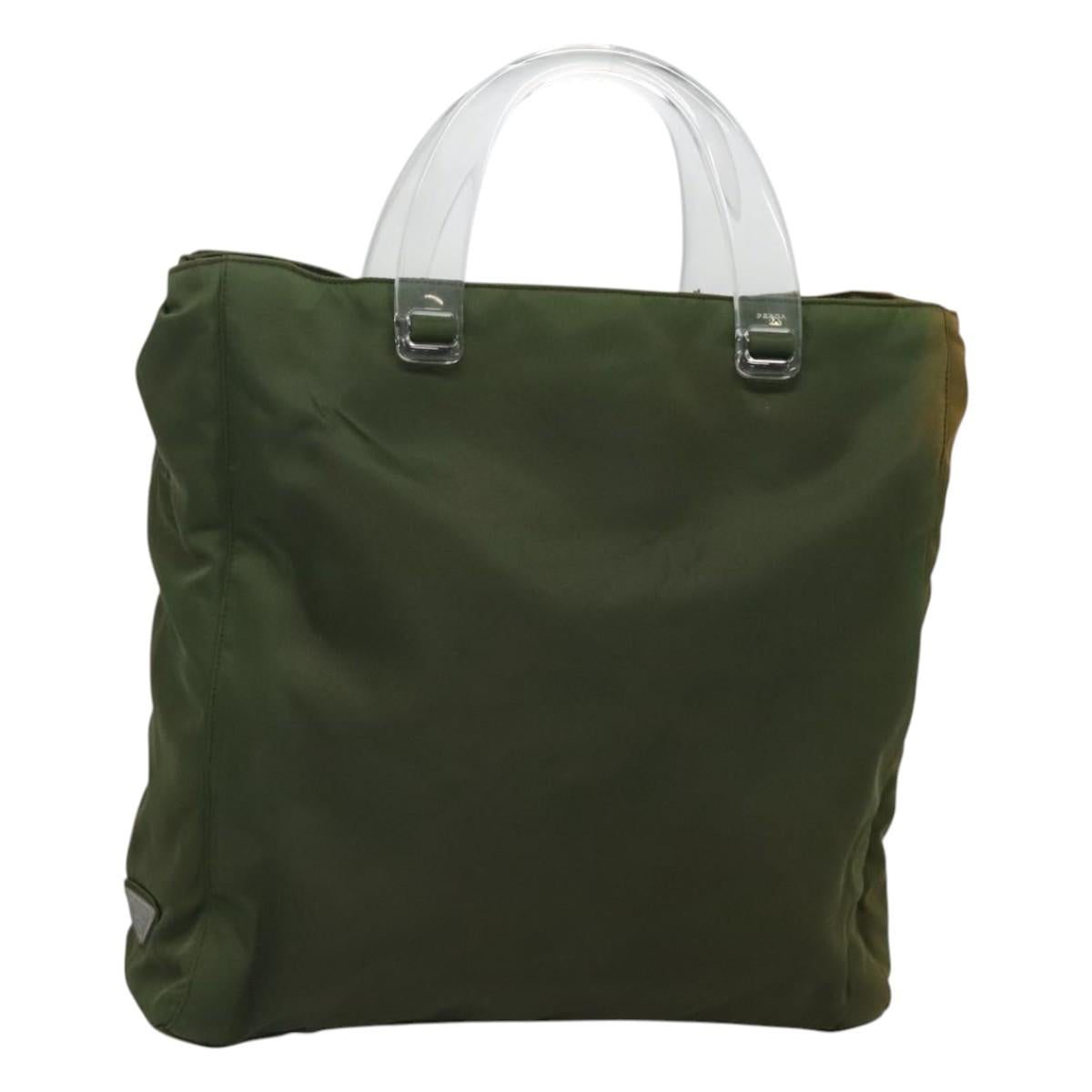 PRADA Hand Bag Nylon Plastic Khaki Silver Clear Auth bs25908