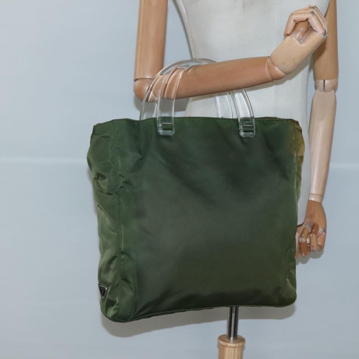 PRADA Hand Bag Nylon Plastic Khaki Silver Clear Auth bs25908