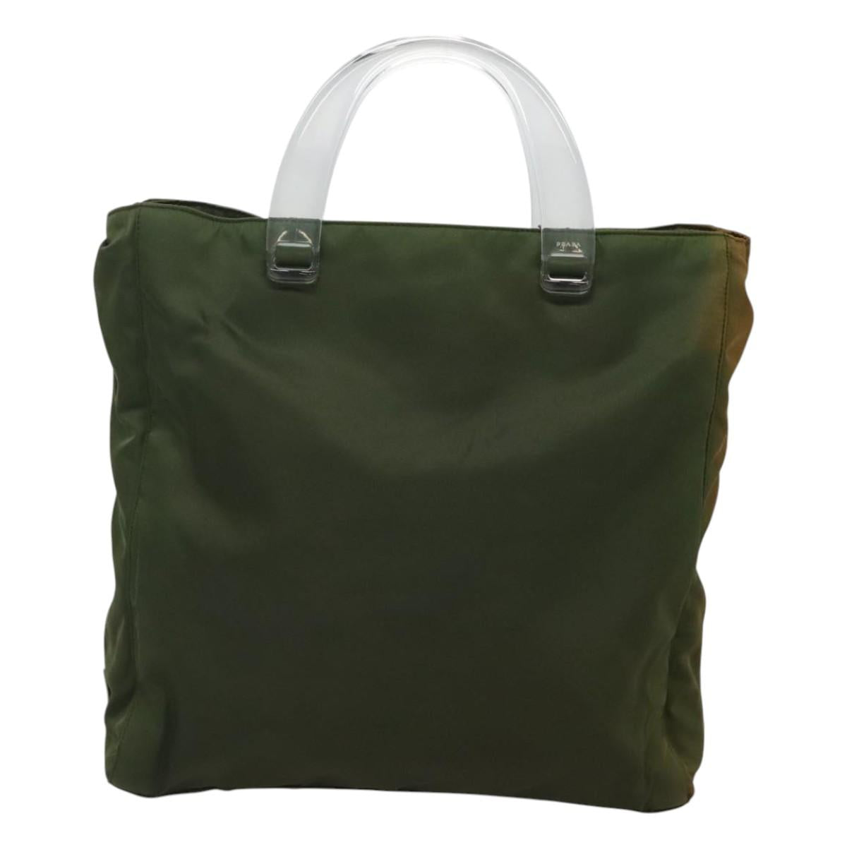 PRADA Hand Bag Nylon Plastic Khaki Silver Clear Auth bs25908