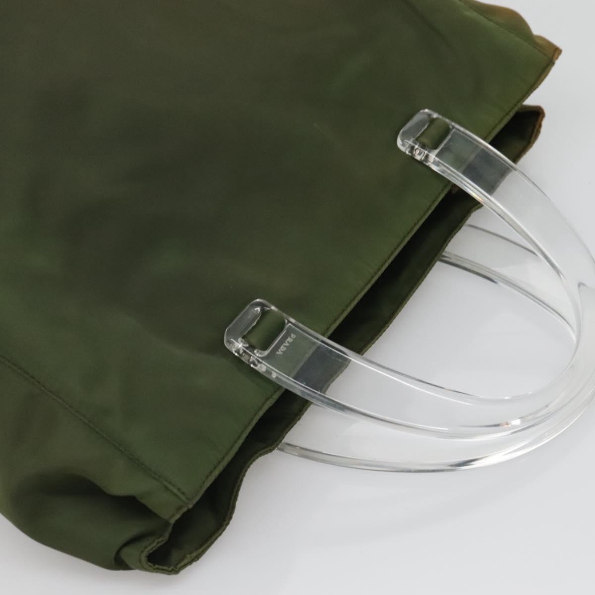 PRADA Hand Bag Nylon Plastic Khaki Silver Clear Auth bs25908