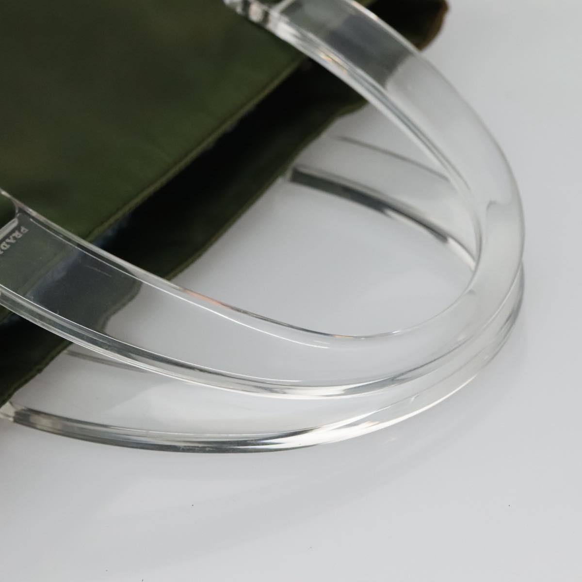 PRADA Hand Bag Nylon Plastic Khaki Silver Clear Auth bs25908