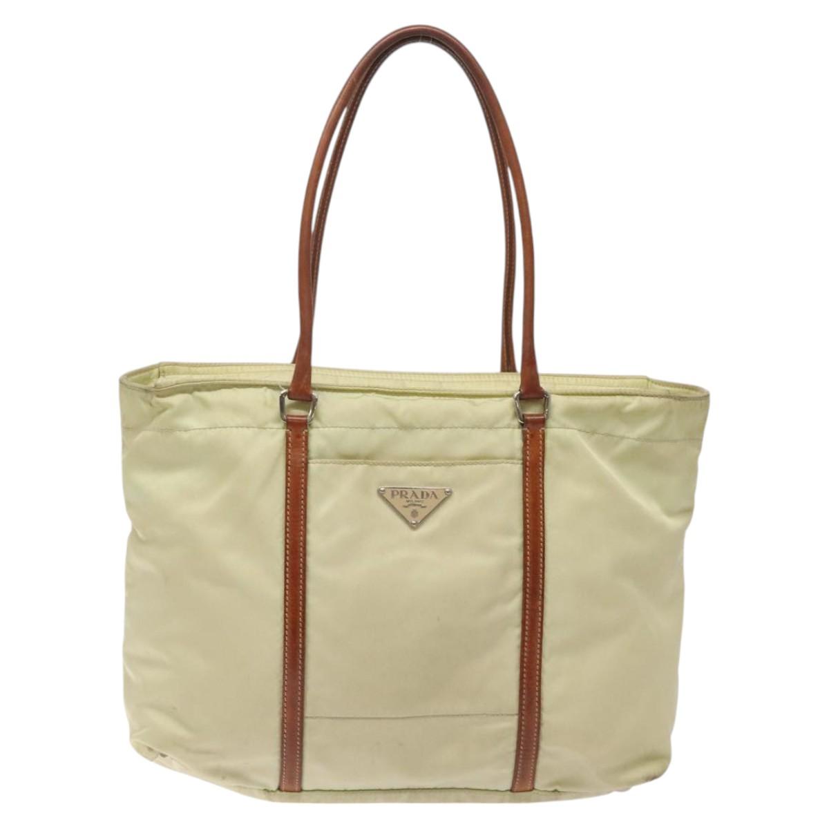 PRADA Shoulder Bag Nylon Beige Silver Auth bs25909