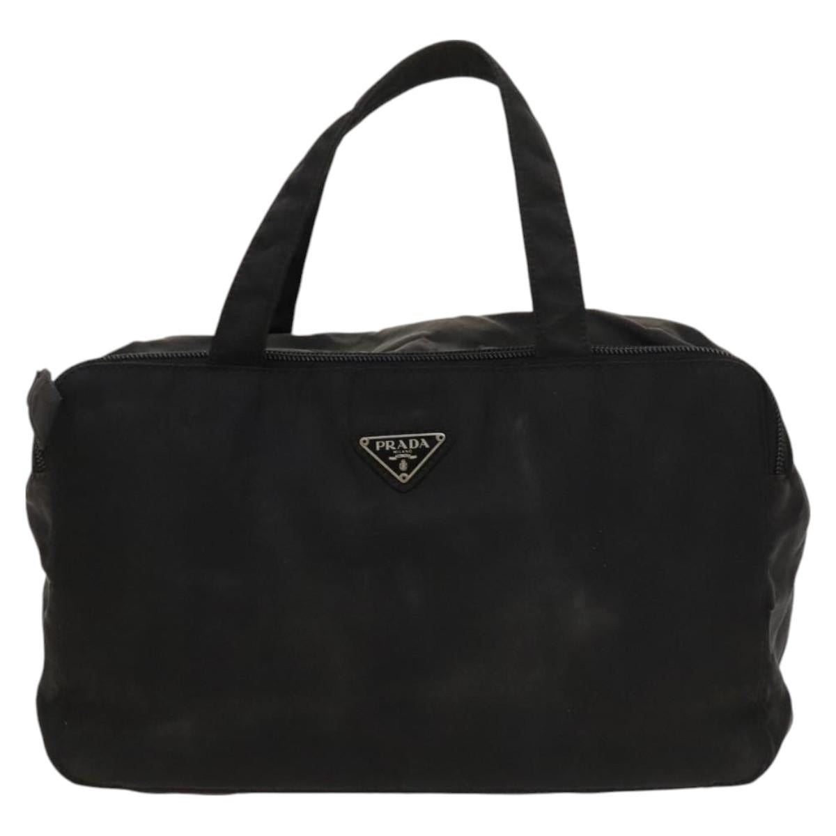 PRADA Hand Bag Nylon Black Silver Auth bs25910