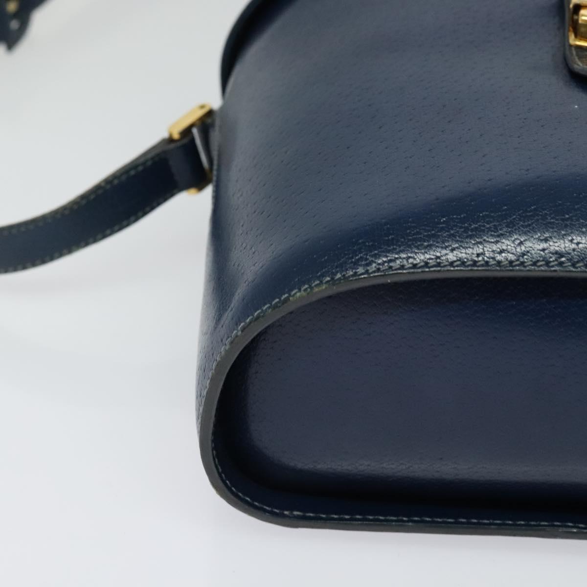 GUCCI Shoulder Bag Leather Blue Gold Auth bs25923