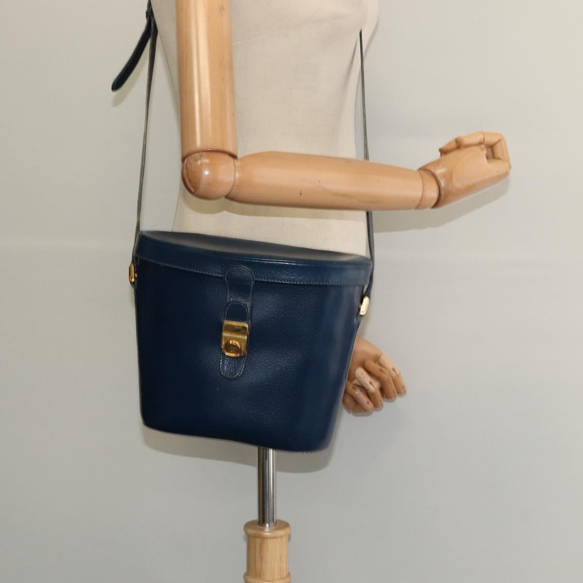 GUCCI Shoulder Bag Leather Blue Gold Auth bs25923