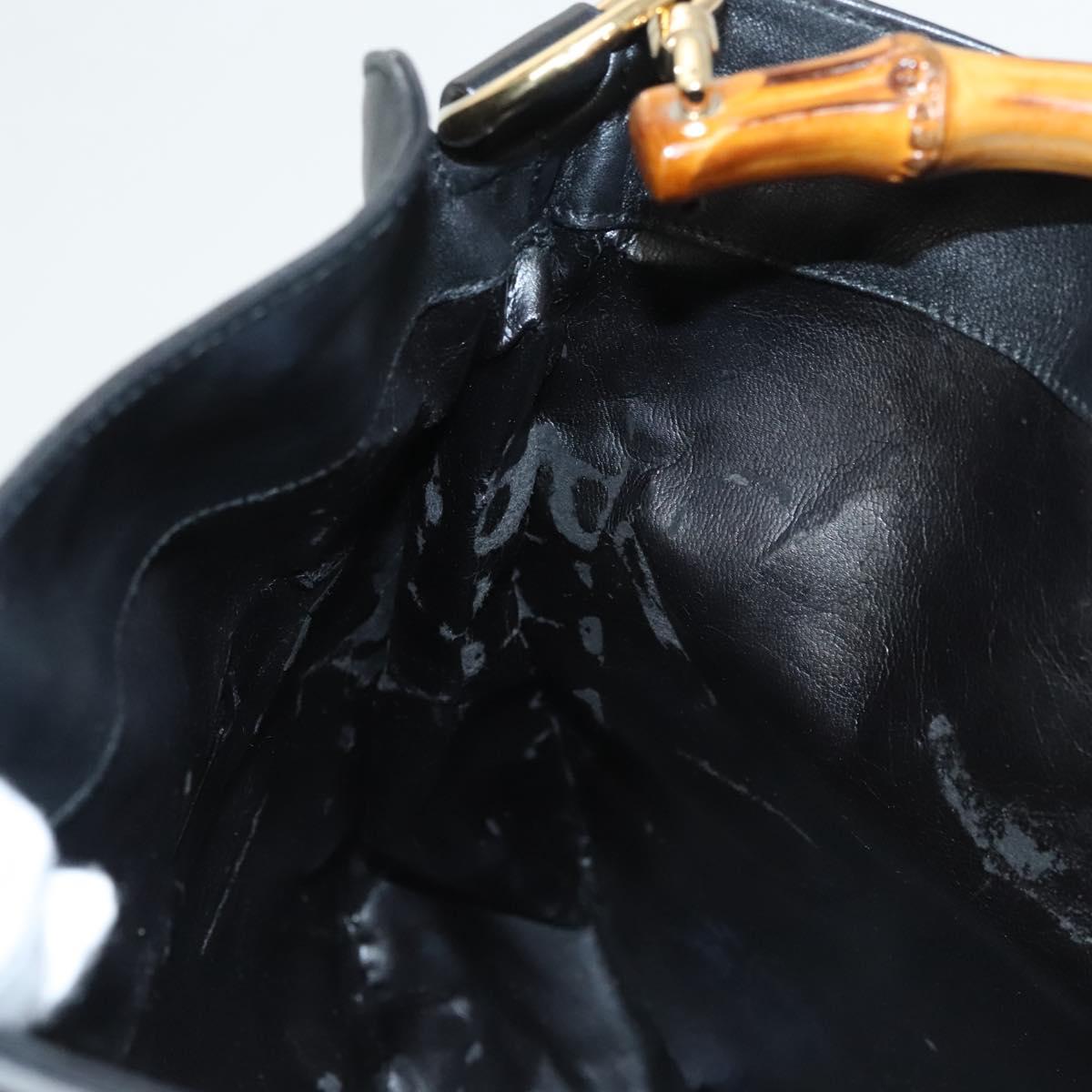 GUCCI Bamboo Hand Bag Leather Black Gold 001 3754 1638 Auth bs25926