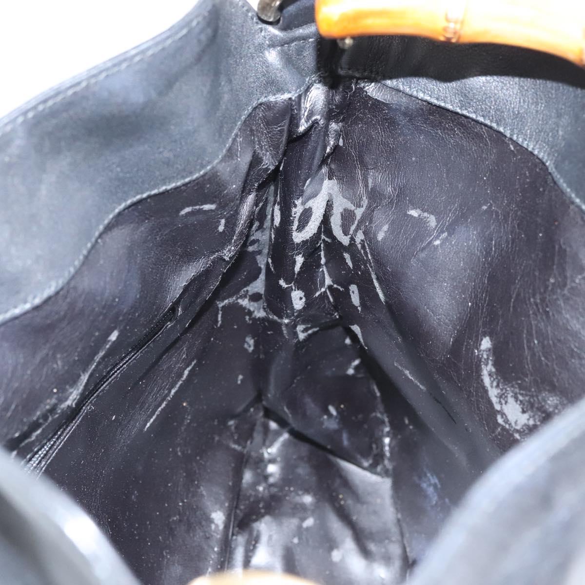 GUCCI Bamboo Hand Bag Leather Black Gold 001 3754 1638 Auth bs25926